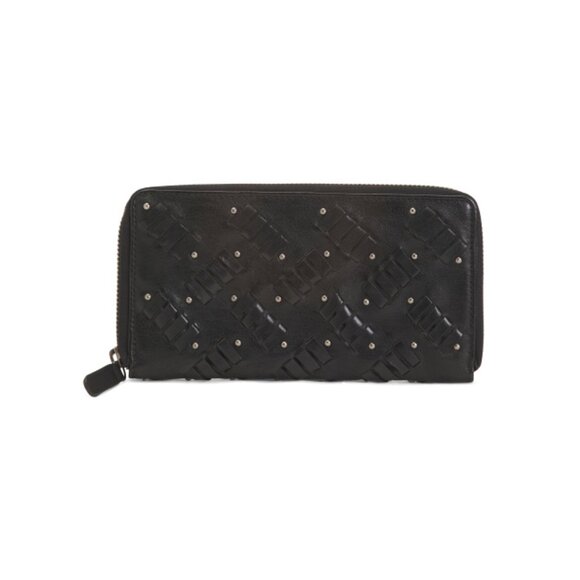 VILENCA Black Leather Zip Stitch Detail Wallet